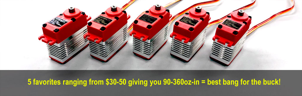 Five standard size ProModeler servos ranging from 90-360oz-in and priced form $30-50